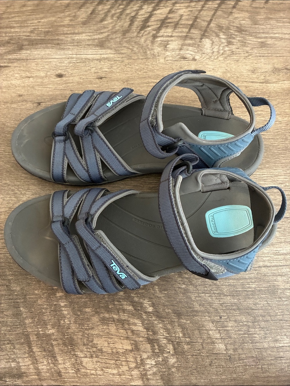 Teva Women's Gray and Light Blue Strappy Sport Sandals